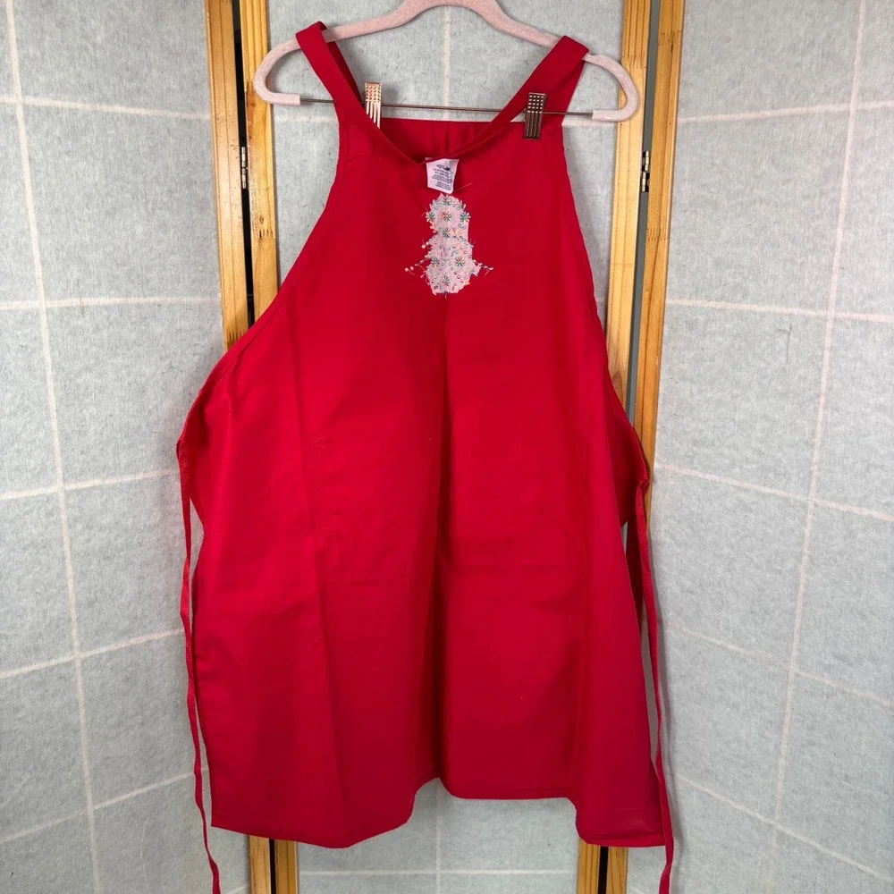 Dependability Bib Apron OS Red Floral Embroidered Pockets Twill‎ Workwear